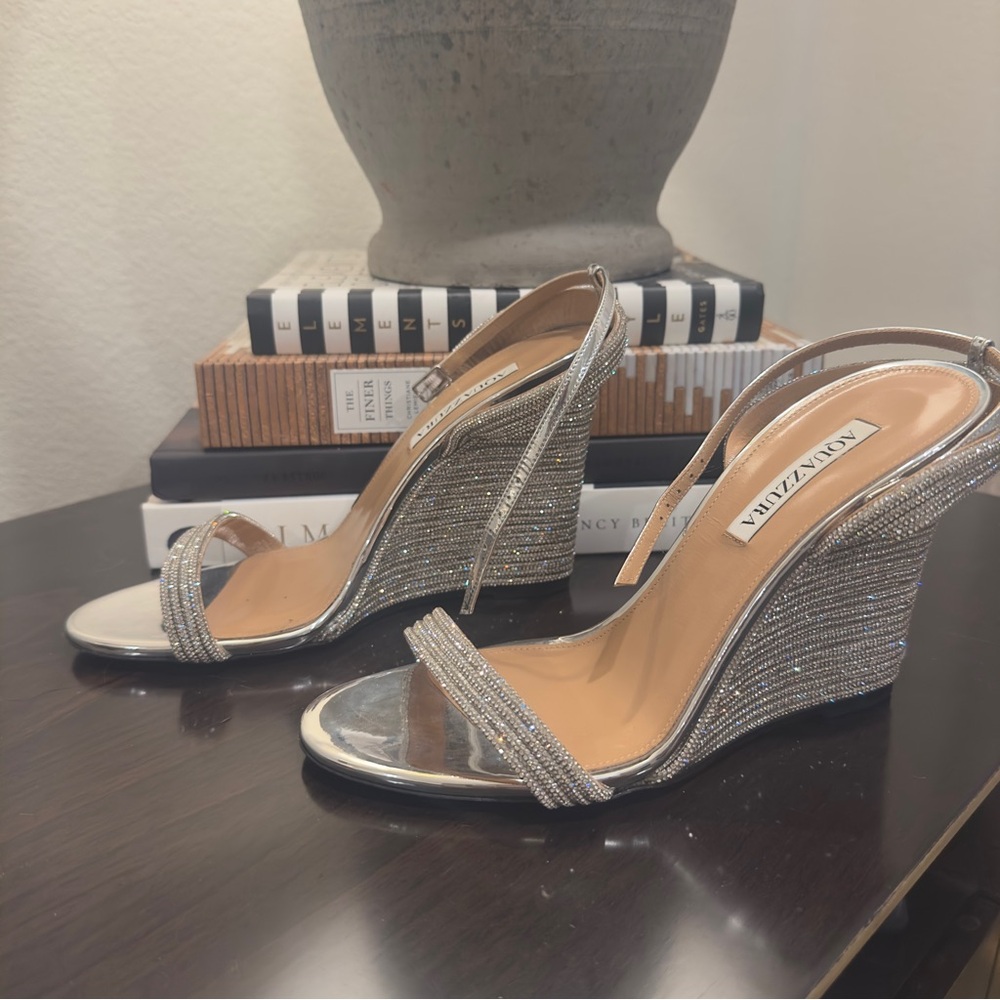 Aquazzura Shimmering Silver Wedge Heels